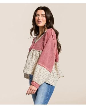 Pol Pieced Floral Baby Doll Top - Pink