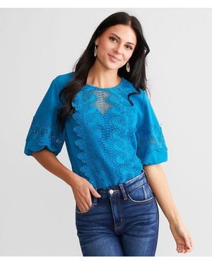 A. Peach Crochet Overlay Top - Blue
