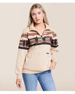 Wrangler Horses Quarter Zip Pullover - Natural