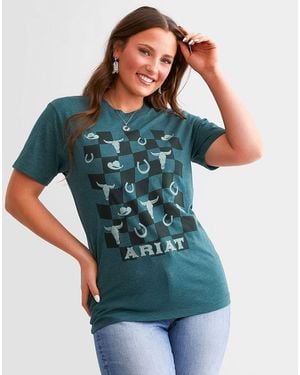 Ariat Western Checkers Boyfriend T-Shirt - Blue