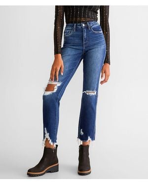 Flying Monkey High Rise Cropped Straight Stretch Jean - Blue