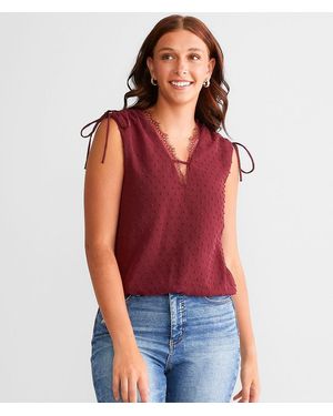 Daytrip Swiss Dot Chiffon Tank Top - Red