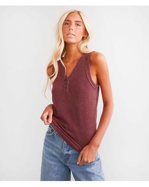 BKE Ribbed Knit Henley Tank Top - Red