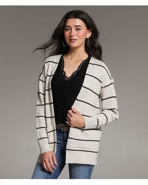 BKE Cable Striped Cardigan Sweater - Black
