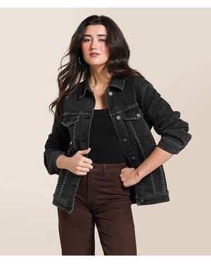 Hidden Jeans Studded Denim Oversized Jacket - Black