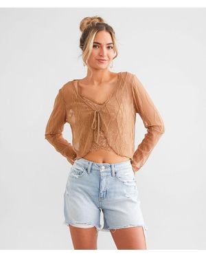Willow & Root Front Tie Mesh Top - Blue