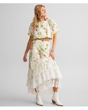 Miss Me Floral Eyelet Puff Sleeve Top - Metallic