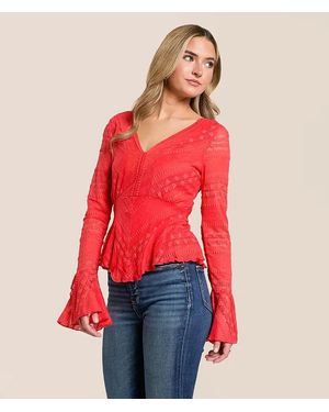 Willow & Root Sheer Lace Top - Red