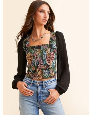 Willow & Root Floral Tapestry Cropped Top - Blue