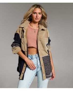 BKE Pieced Floral Shacket - Brown