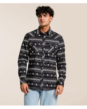 Rock & Roll Denim Novelty Print Stretch Shirt - Black