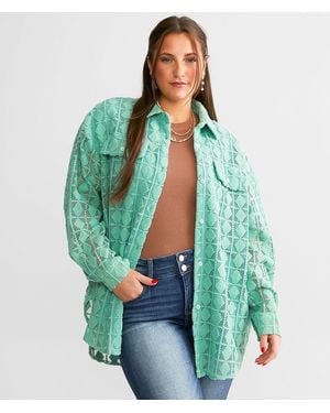 Davi & Dani Diamond Textured Shacket - Green