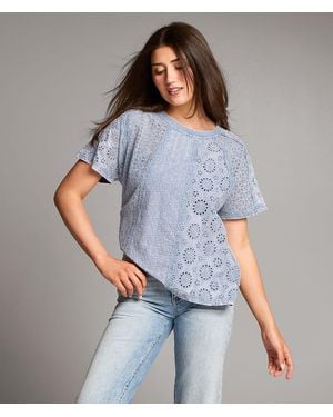 BKE Pieced Eyelet Lace Top - Gray