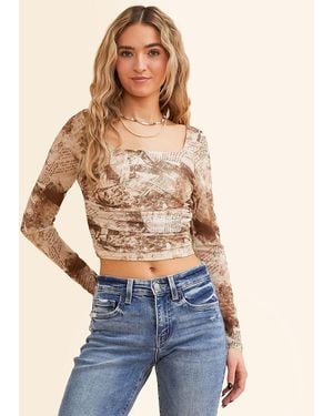 Willow & Root Back Lace-Up Mesh Cropped Top - Blue
