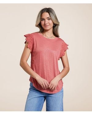 Daytrip Floral Crochet Trim Top - Red