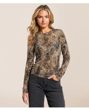 Willow & Root Flocked Floral Mesh Top - Multicolor