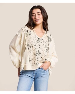 Pol Floral Embroidered Thermal Hoodie - Natural