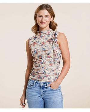 Willow & Root Floral Lace High Neck Tank Top - Blue