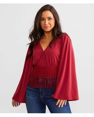Daytrip Surplice Fringe Top - Red