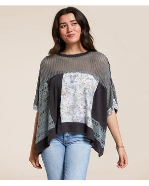 Pol Pieced Floral Top - Gray