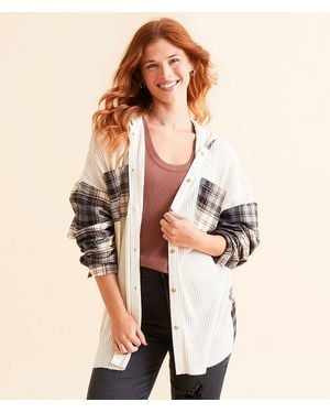 BKE Pieced Plaid Hooded Shirt - Natural