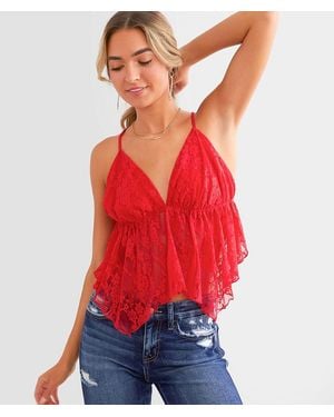 Willow & Root Lace Cropped Tank Top - Red