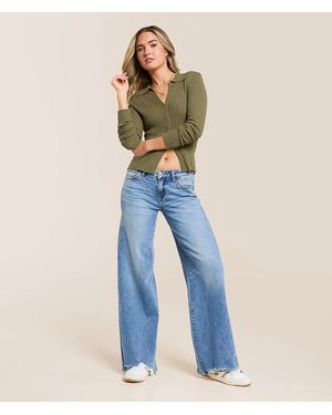 VERVET by Flying Monkey;Flying Monkey Vervet By Flying Monkey V-Front Wide Leg Stretch Jean - Blue