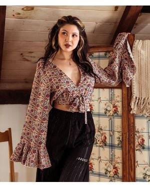Gimmicks Floral Wrap Top - Brown