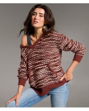 BKE Mixed Stitch Hooded Sweater - Brown