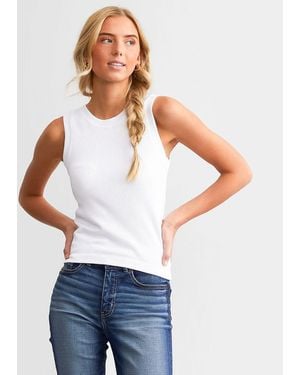 BKE The High Neck Ribbed Contour Tank Top - White