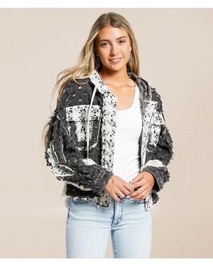 Pol Pieced Crochet Hooded Shacket - Brown