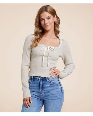 Willow & Root Ribbed Lace-Up Cropped Top - Blue