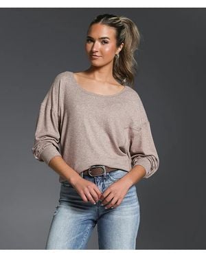 Buckle Black Marled Knit Top - Gray