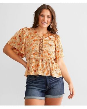 Daytrip Floral Satin Peplum Top - Orange