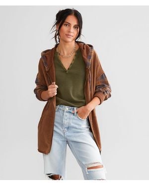 Gilded Intent Pieced Plaid Hoodie - Brown