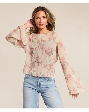 Willow & Root Textured Floral Chiffon Top - Blue