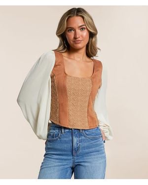 Willow & Root Faux Suede Cropped Top - Blue