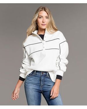 BKE Contrast Piping Half Snap Pullover - White