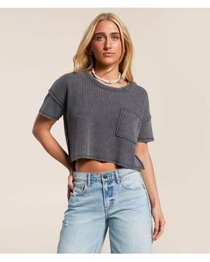 FITZ + EDDI Washed Waffle Cropped T-Shirt - Gray