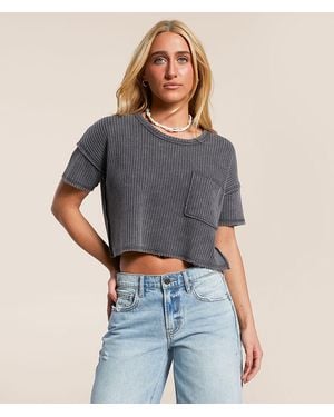 FITZ + EDDI Washed Waffle Cropped T-Shirt - Gray