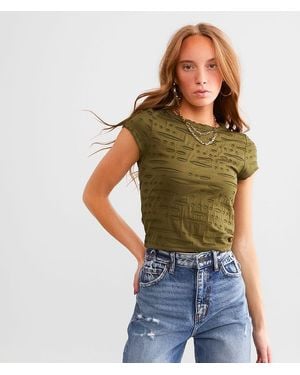 Gilded Intent Raw Edge Cropped T-Shirt - Brown
