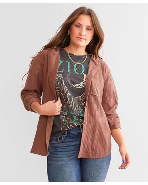 BKE Ribbed Knit Hooded Shirt - Red