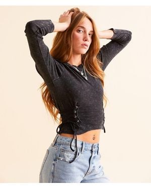 Gilded Intent Lace-Up Cropped Top - Black