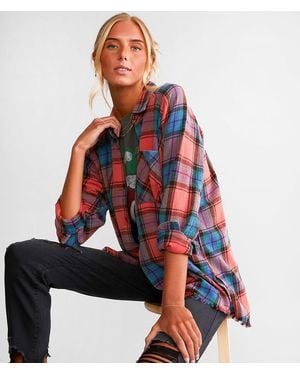 Gilded Intent Plaid Boyfriend Flannel Shirt - Red