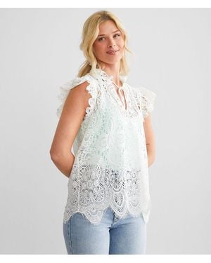 Willow & Root Eyelash Crochet Ruffle Top - White