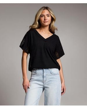 BKE Pieced Crochet Lace Top - Black