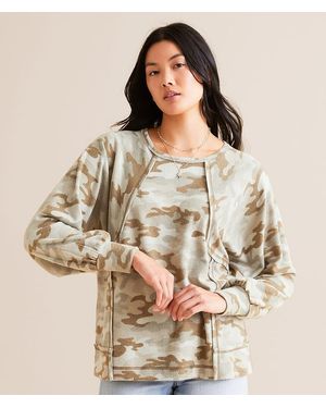 BKE Pieced Camo Print Top - Natural