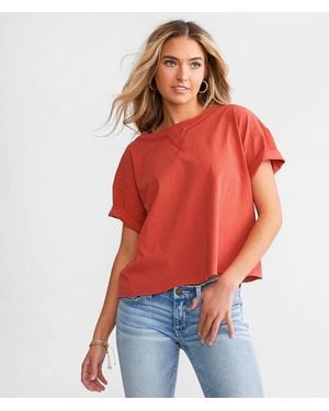 BKE Washed Boxy Cropped T-Shirt - Red