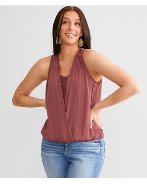 Buckle Black Surplice Tank Top - Red