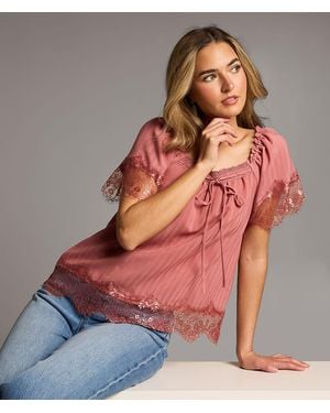 BKE Lace Trim Top - Red
